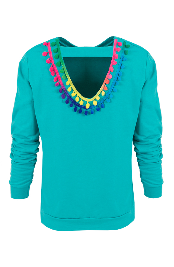 Ibiza Pompon Sweater Turquoise – shoparchief