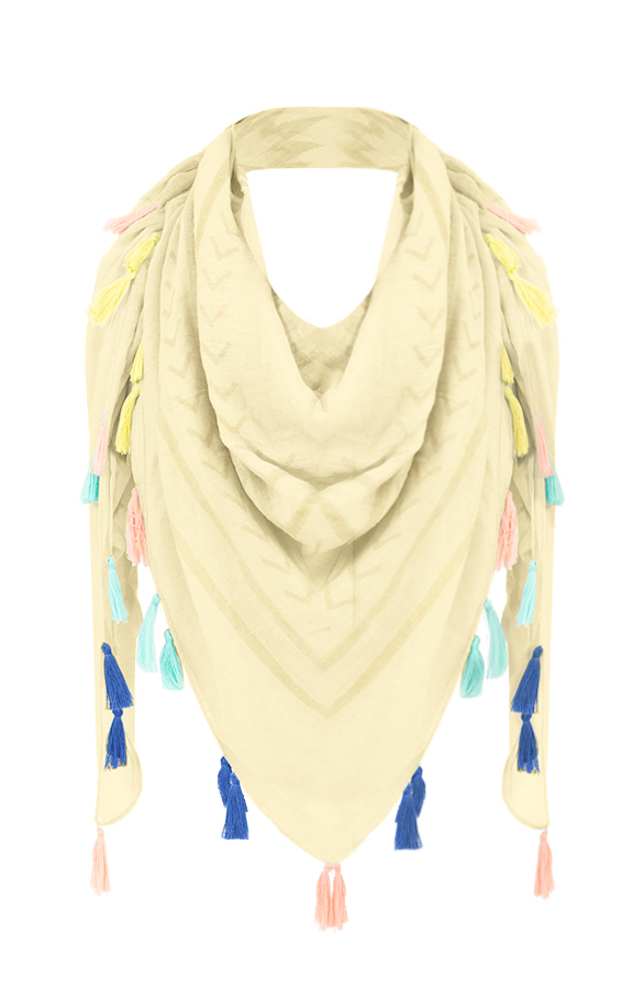 Colorful Tassel Sjaal Soft Yellow – shoparchief