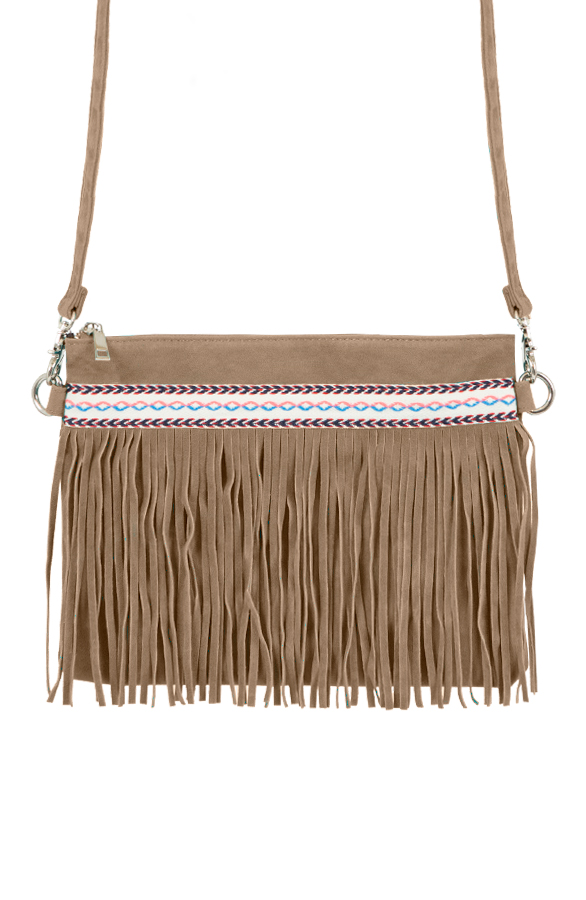 Fringe Suede Bag Aztec Taupe – shoparchief