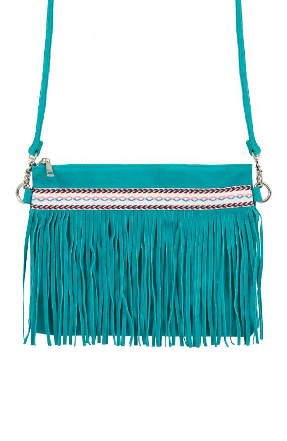 Fringe Suede Bag Aztec Turquoise – shoparchief