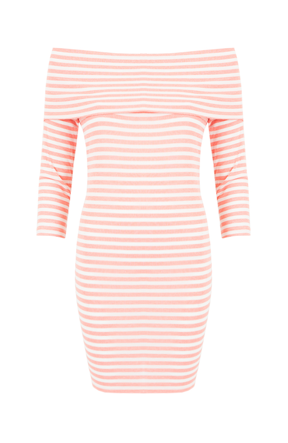 Striped Off Shoulder Sweater Peach – shoparchief
