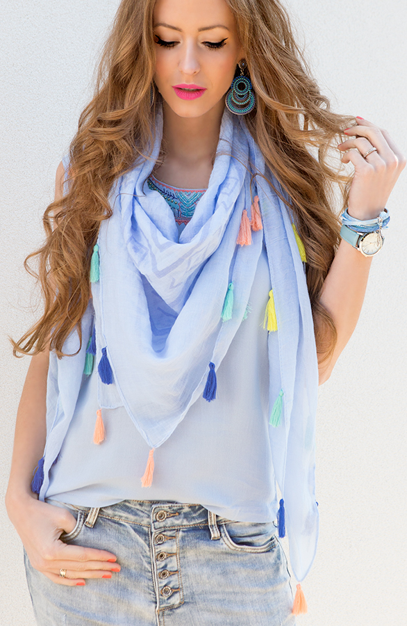 Colorful Tassel Sjaal Blue – shoparchief, foto 3
