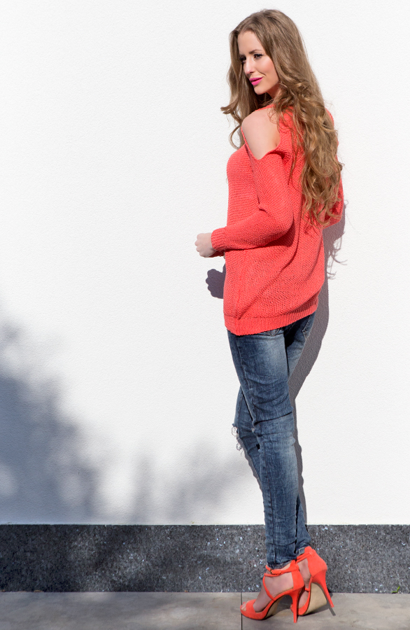 Open Shoulder Sweater Coral – shoparchief, foto 3