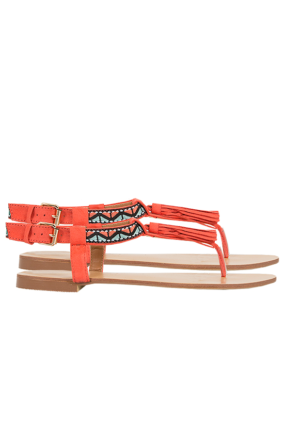 Aztec Fringe Sandals Coral – shoparchief