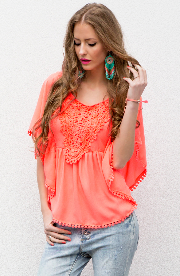 Lace Pompon Tuniek Coral – shoparchief, foto 2