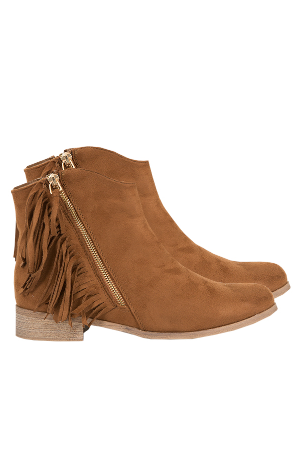 Fringe Zipper Booties Camel – shoparchief