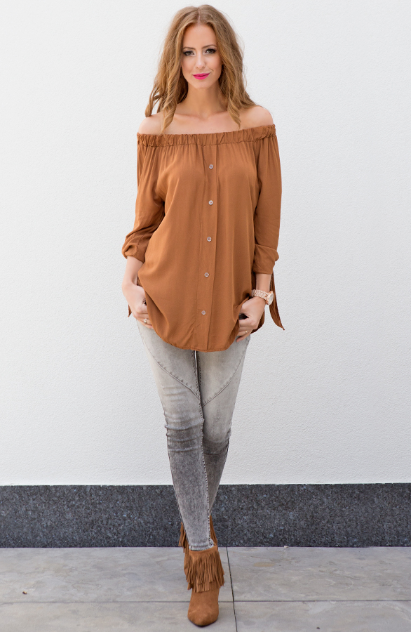 Cognac Strapless Blouse – shoparchief, foto 6