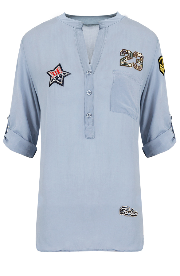 Patches Blouse Ice Blue – shoparchief