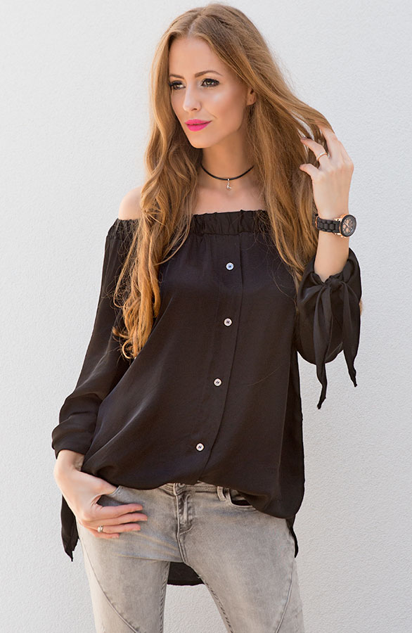 Silk Strapless Blouse Black – shoparchief, foto 4