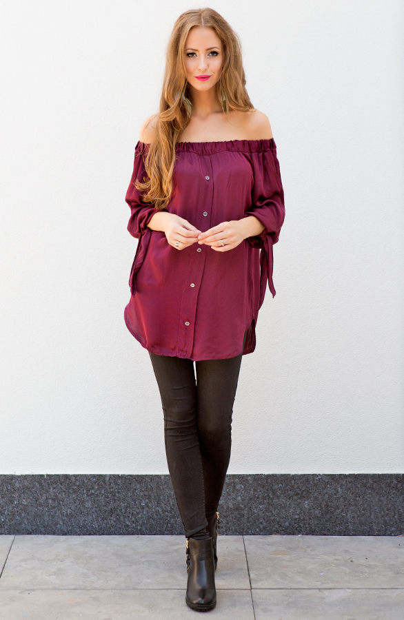 Silk Strapless Blouse Bordeaux – shoparchief, foto 5