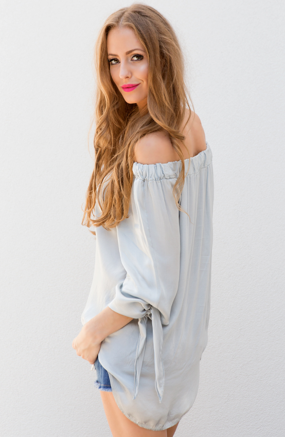 Silk Strapless Blouse Ice Grey – shoparchief, foto 6
