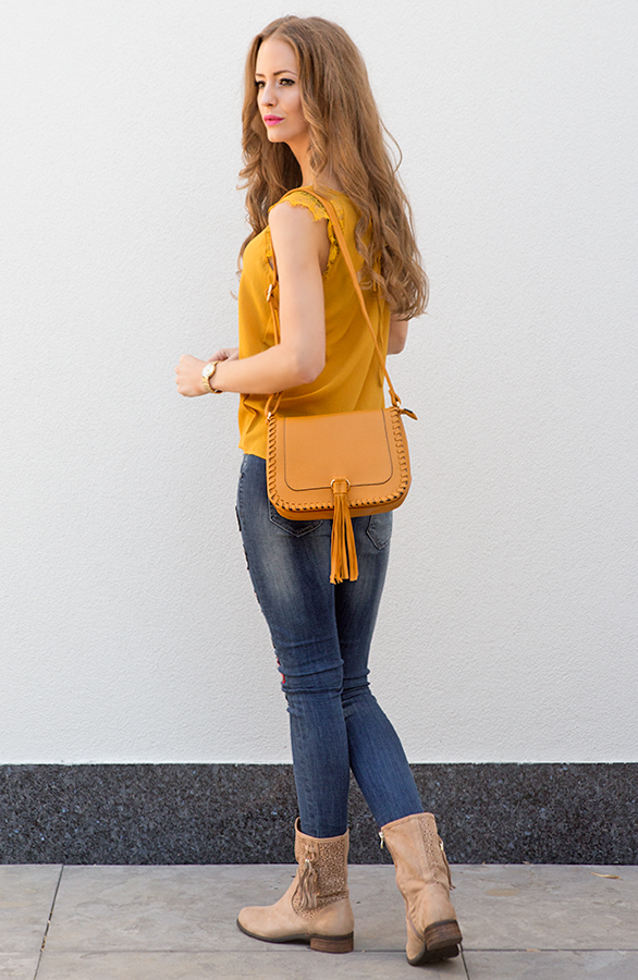 Braided Tassel Bag Oker – shoparchief, foto 4
