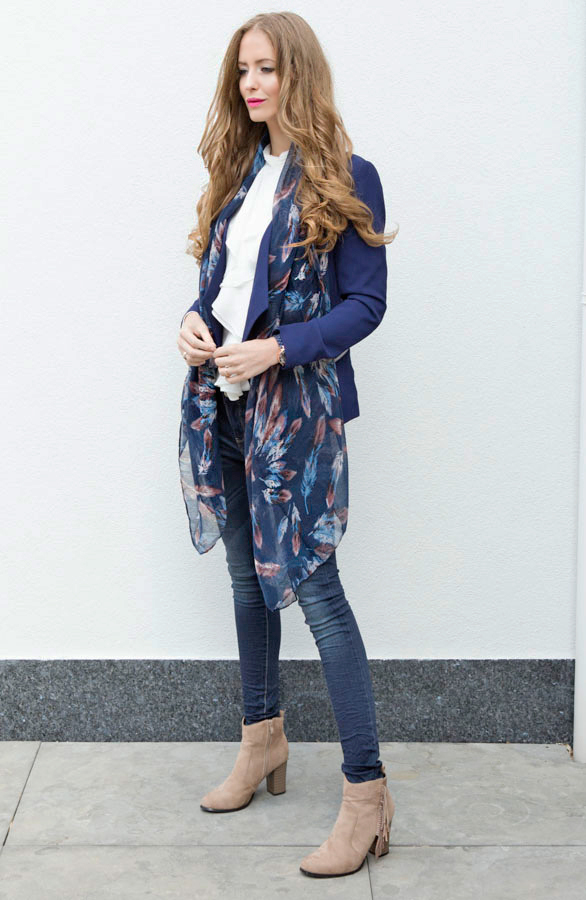 Feather Print Sjaal Navy – shoparchief, foto 2