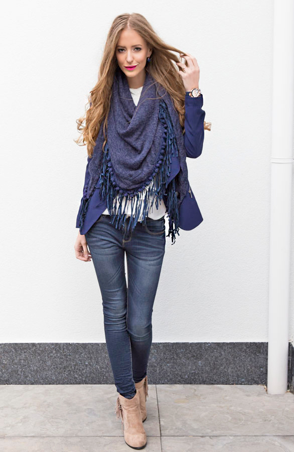 All About Fringe Sjaal Navy – shoparchief, foto 2