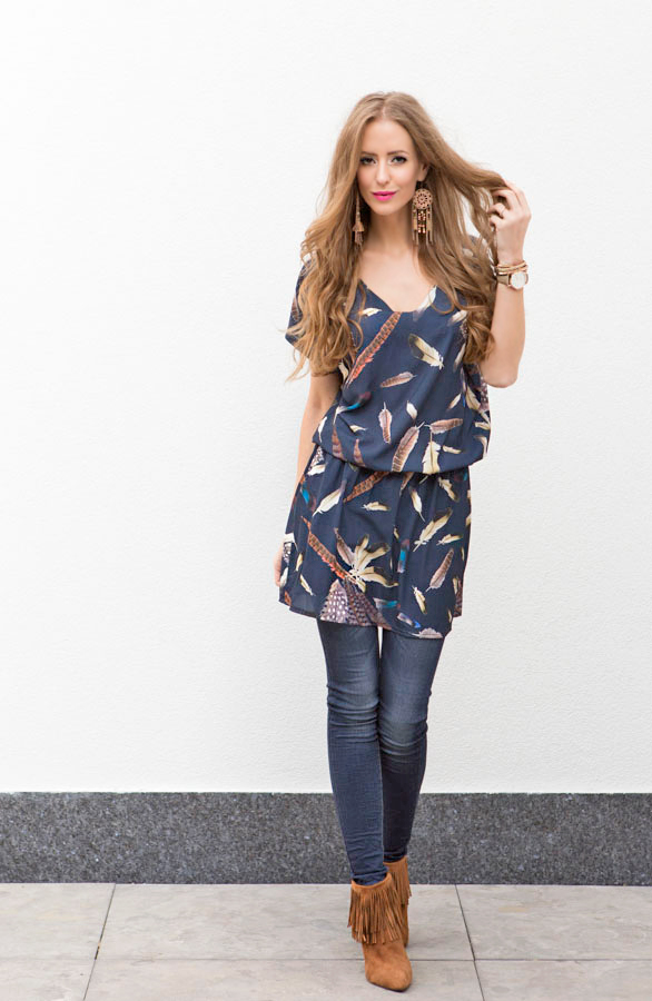 Elegant Feather Dress Blue – shoparchief, foto 3