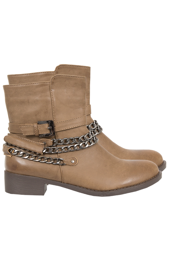Chain Biker Booties Taupe – shoparchief