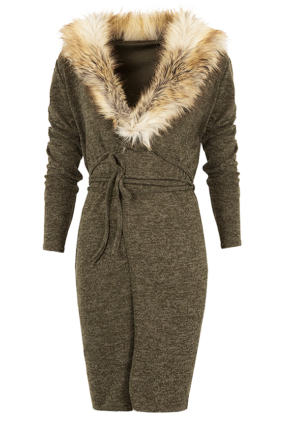 Fake Fur Cardigan Khaki – shoparchief