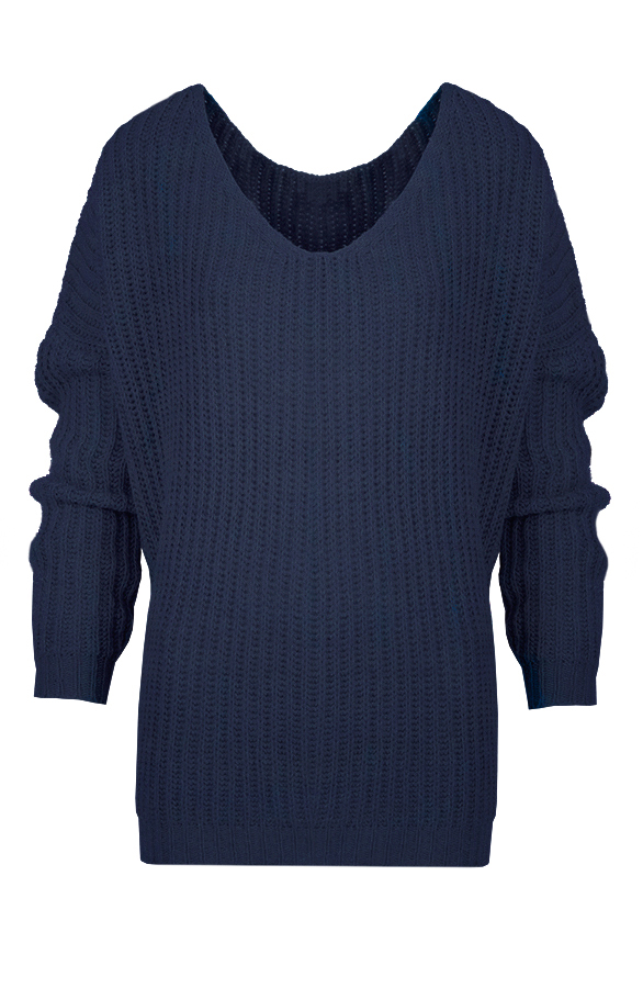 Oversized V Sweater Navy – shoparchief
