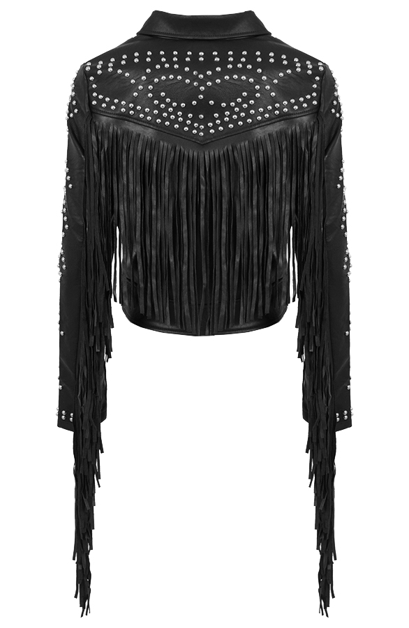 Studded Fringe Leather Jacket – shoparchief