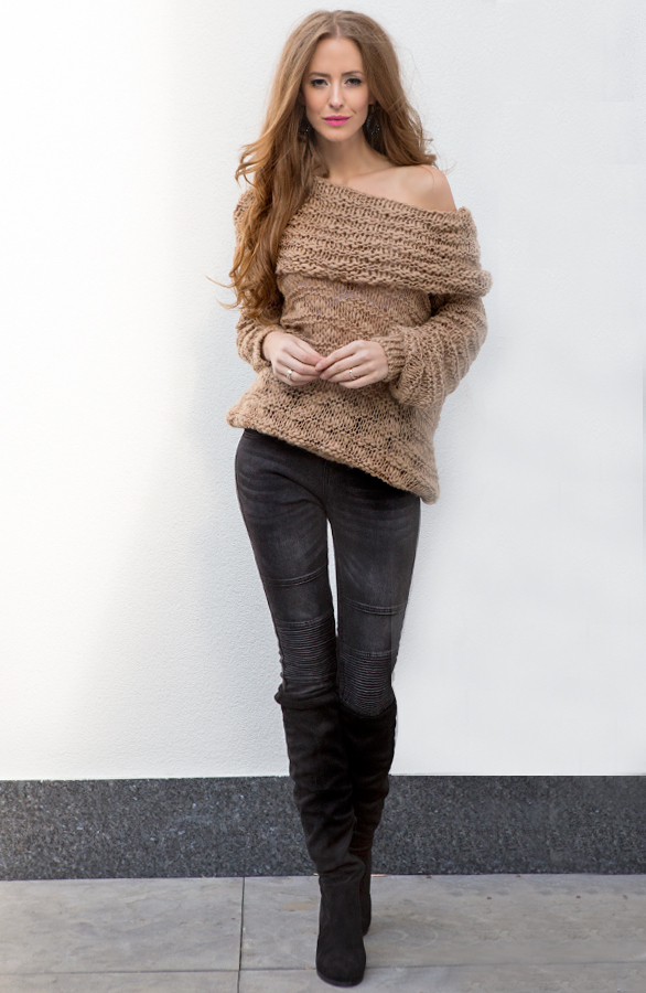 Coll Sweater Off Shoulder Camel – shoparchief, foto 5