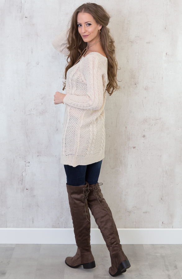 Cable Knit Sweater Beige – shoparchief, foto 4