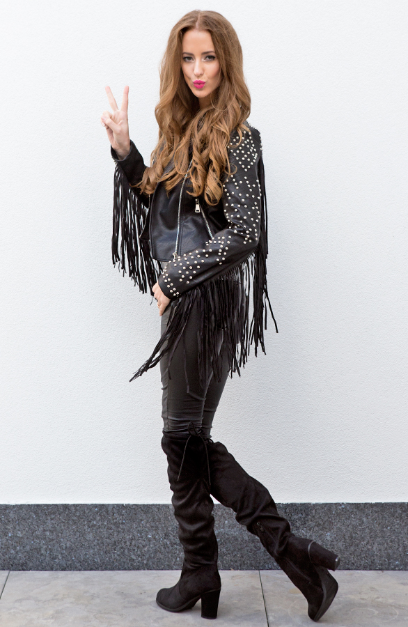 Studded Fringe Leather Jacket – shoparchief, foto 5