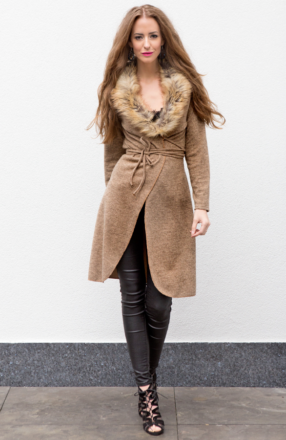 Fake Fur Cardigan Camel – shoparchief, foto 5
