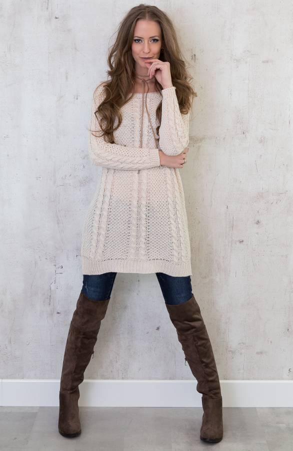 Cable Knit Sweater Beige – shoparchief, foto 3