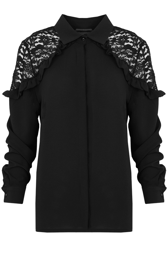 Lace Ruffle Blouse Black – shoparchief