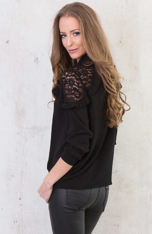 Lace Ruffle Blouse Black – shoparchief, foto 2