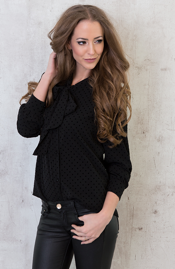 Polkadot Bow Blouse Black – shoparchief, foto 3