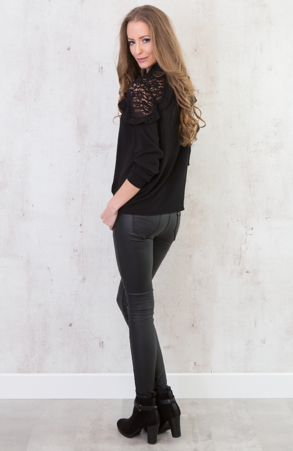 Lace Ruffle Blouse Black – shoparchief, foto 4