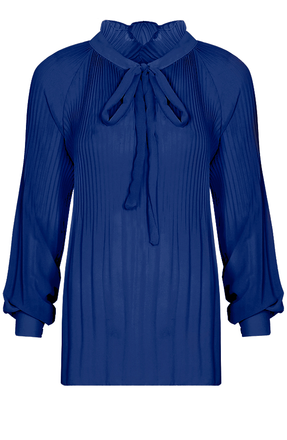 Plisse Bow Blouse Kobalt – shoparchief