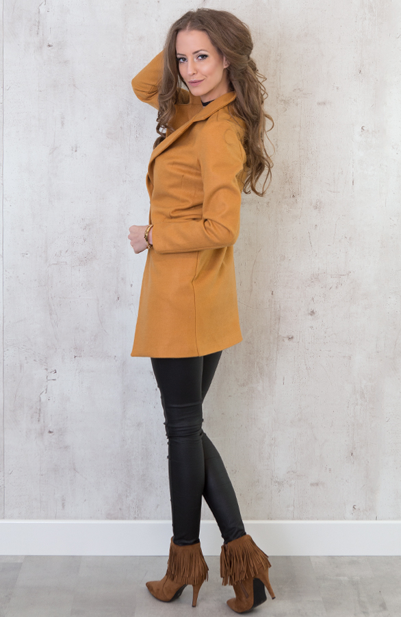 Luxury Woven Coat Oker – shoparchief, foto 3