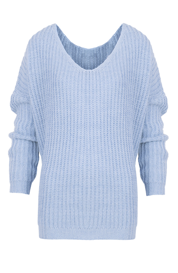 Oversized V Sweater Jeans Blue – shoparchief