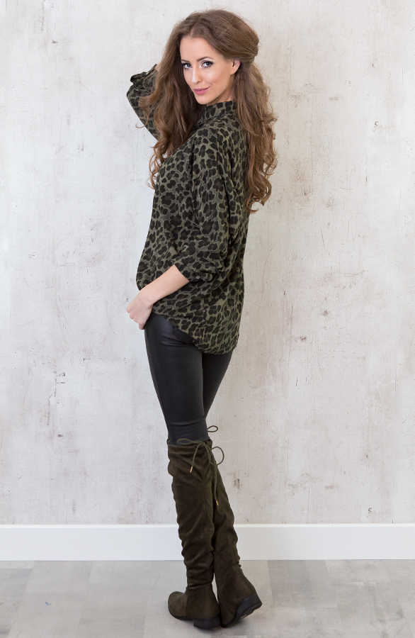 Leopard Oversized Blouse Army – shoparchief, foto 5
