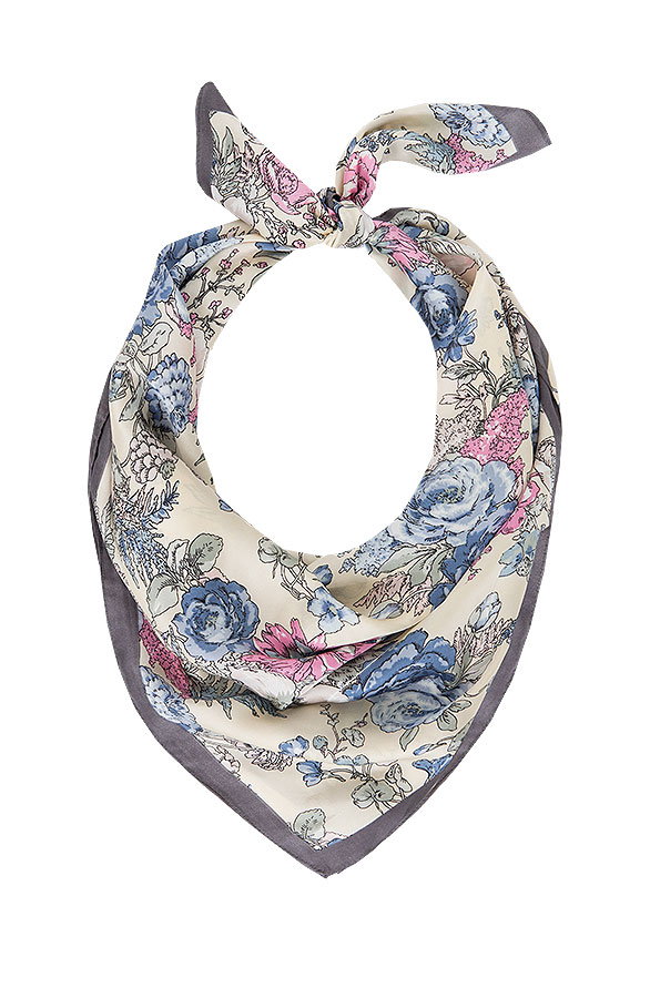Zijde Bandana Flowers Grey – shoparchief