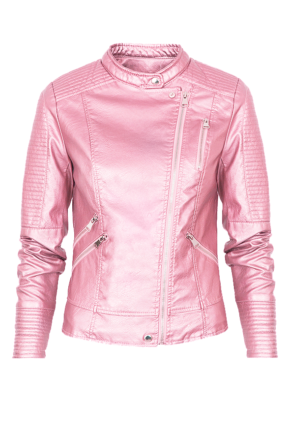 Metallic Leather Jacket Roze – shoparchief