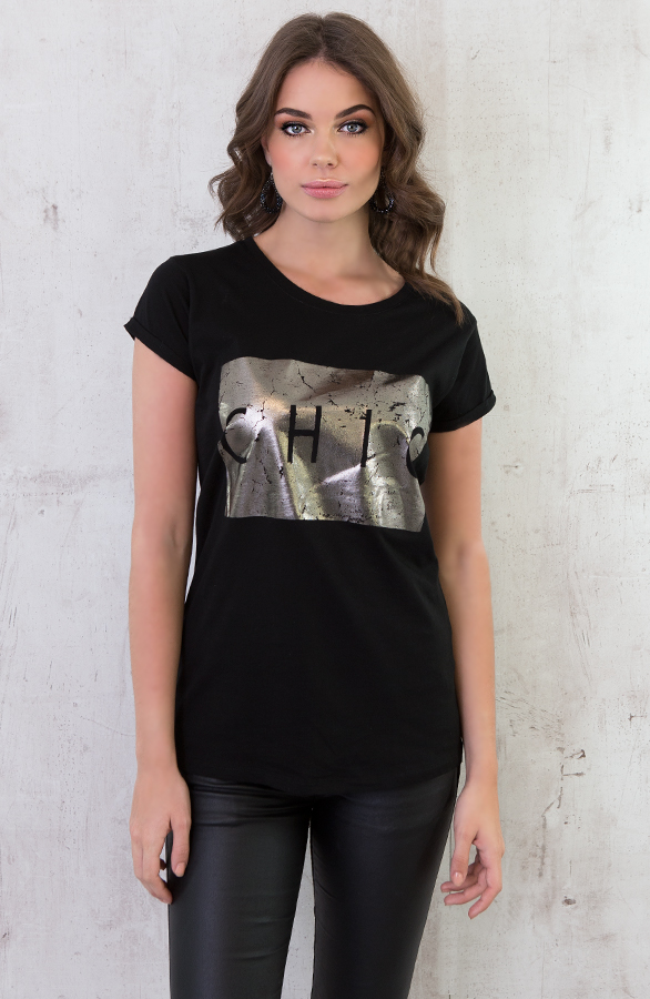 Chic Metallic Top Zwart – shoparchief