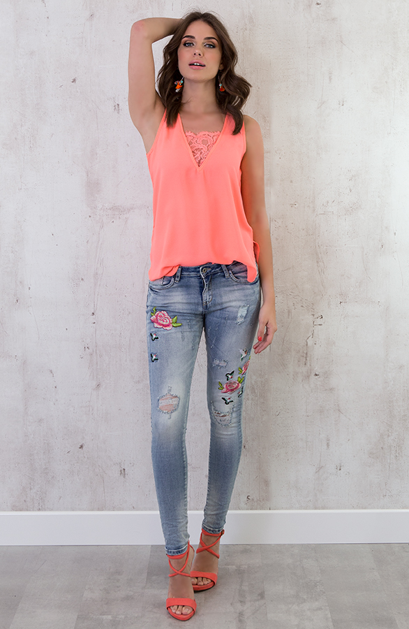 Kanten V Top Neon Roze – shoparchief, foto 3