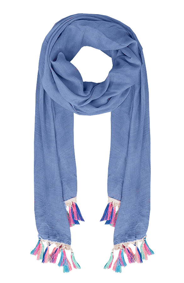 Neon Fringe Sjaal Jeans Blauw – shoparchief