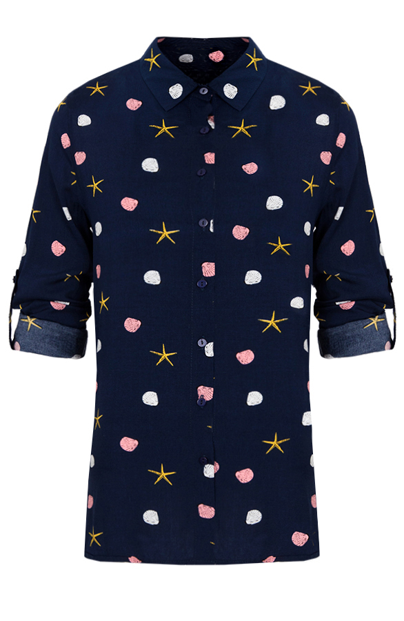 Schelpen Print Blouse Marine – shoparchief