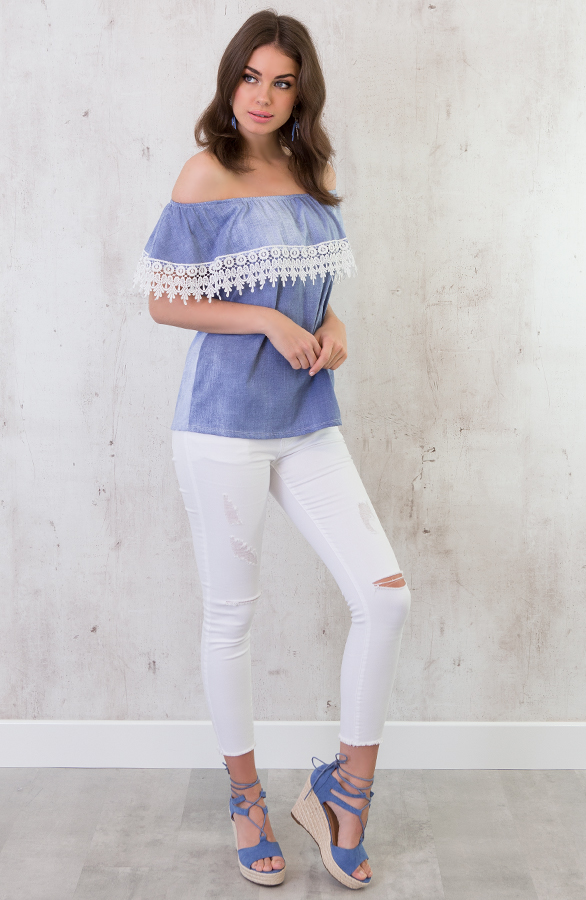 Off Shoulder Denim Top – shoparchief, foto 5