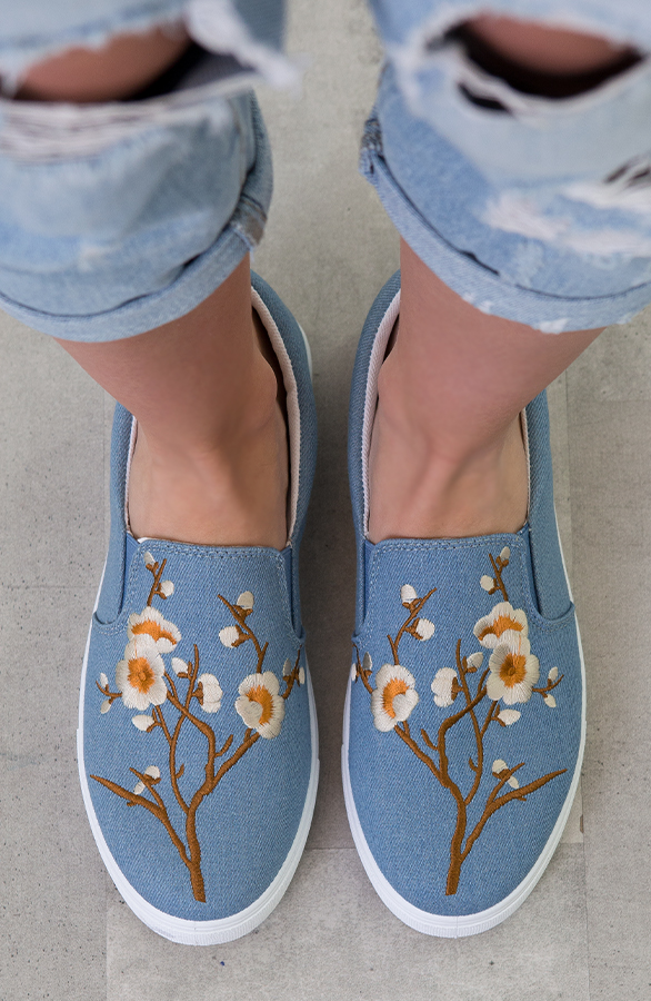 Slip On Bloemen Jeans Blauw – shoparchief