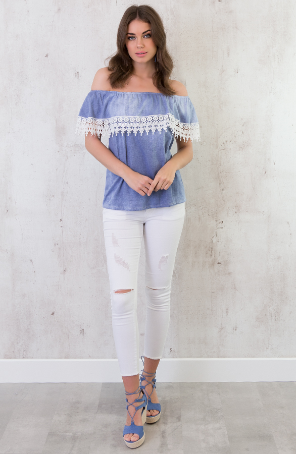 Off Shoulder Denim Top – shoparchief, foto 6