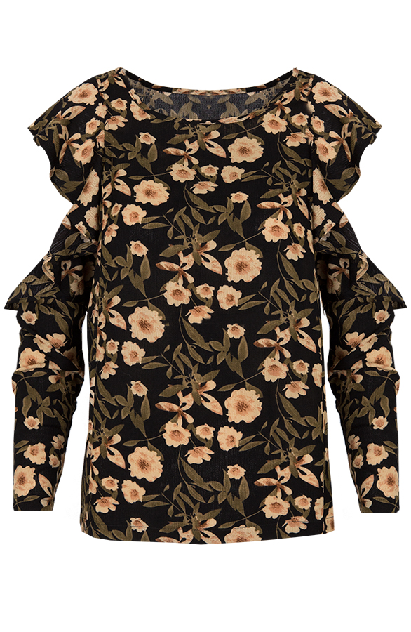 Luxe Bloemen Blouse Zwart – shoparchief