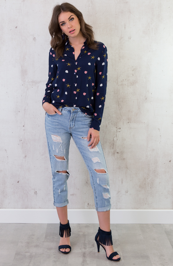 Schelpen Print Blouse Marine – shoparchief, foto 3