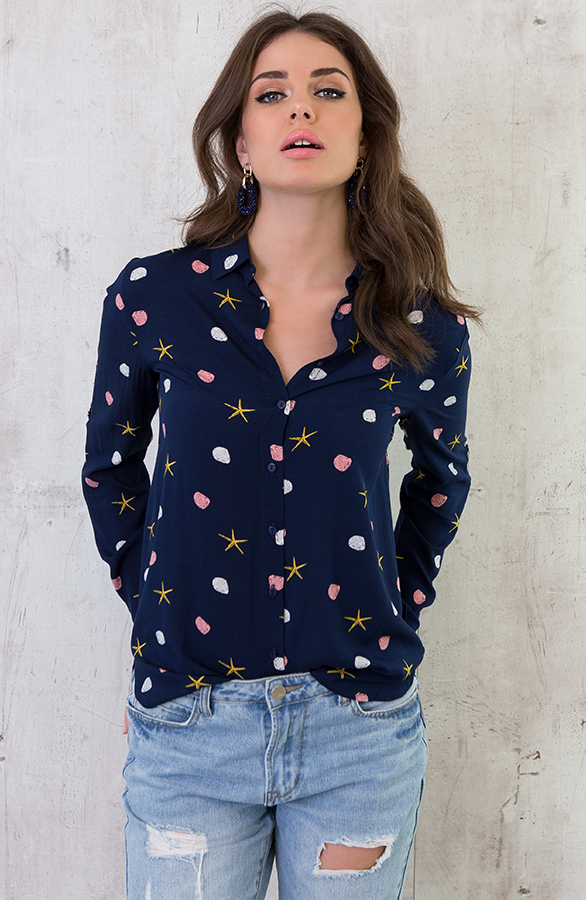 Schelpen Print Blouse Marine – shoparchief, foto 4