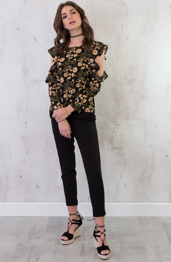 Luxe Bloemen Blouse Zwart – shoparchief, foto 5