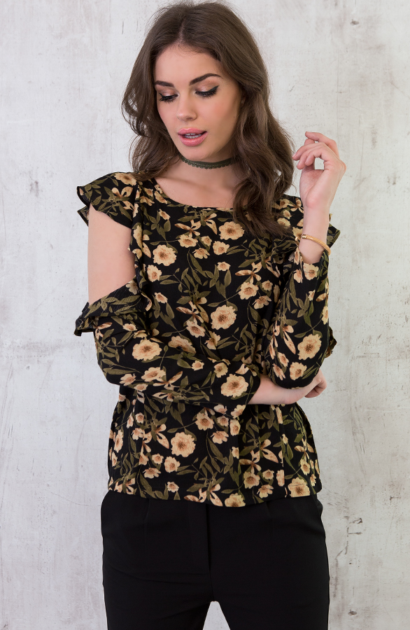 Luxe Bloemen Blouse Zwart – shoparchief, foto 6